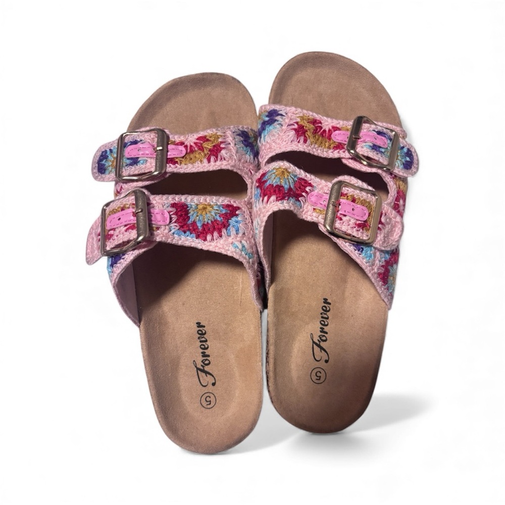 Boho Chic Crochet Style Floral Sandals Size 5